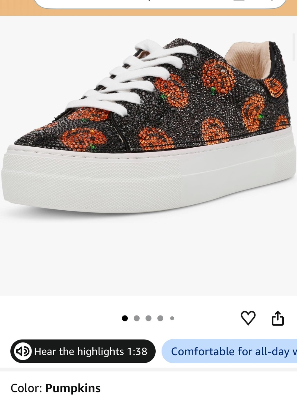 Betsy Johnson Women’s Black Pumpkin Crystal Platform Sneaker